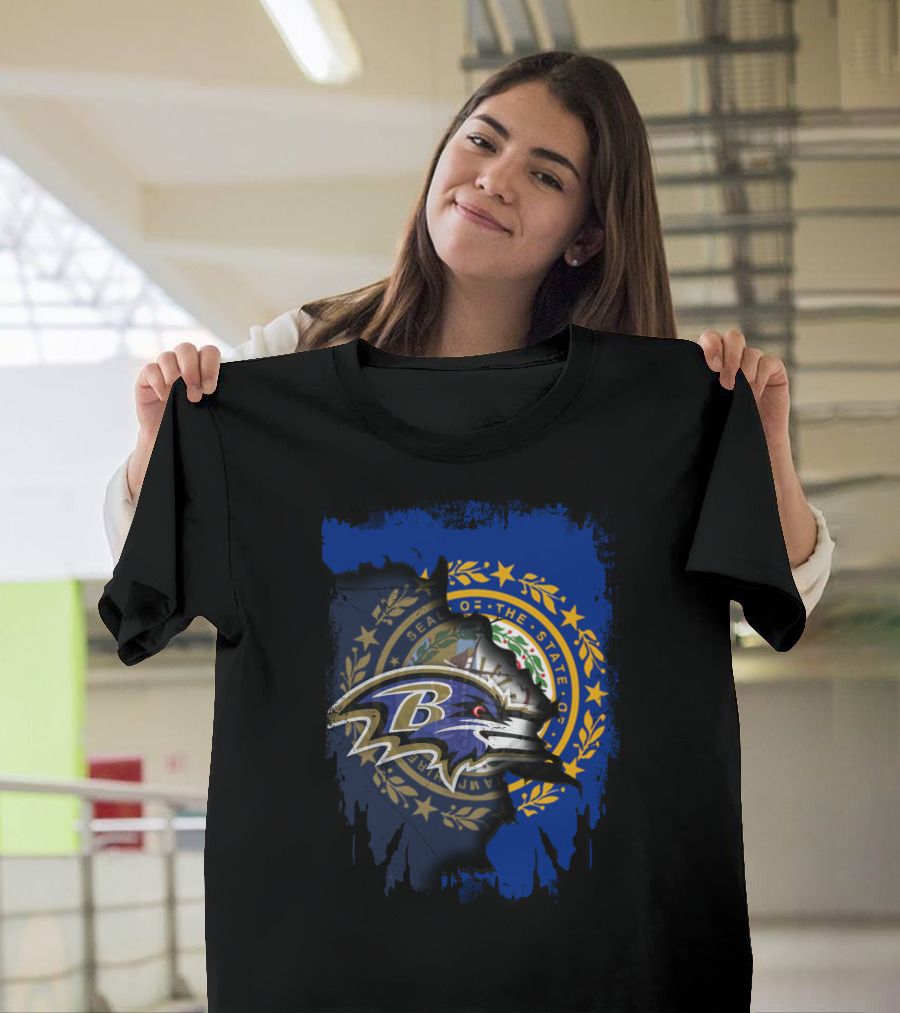 New Hampshire State Seal with Ravens NFL Logo Integration T-Shirt