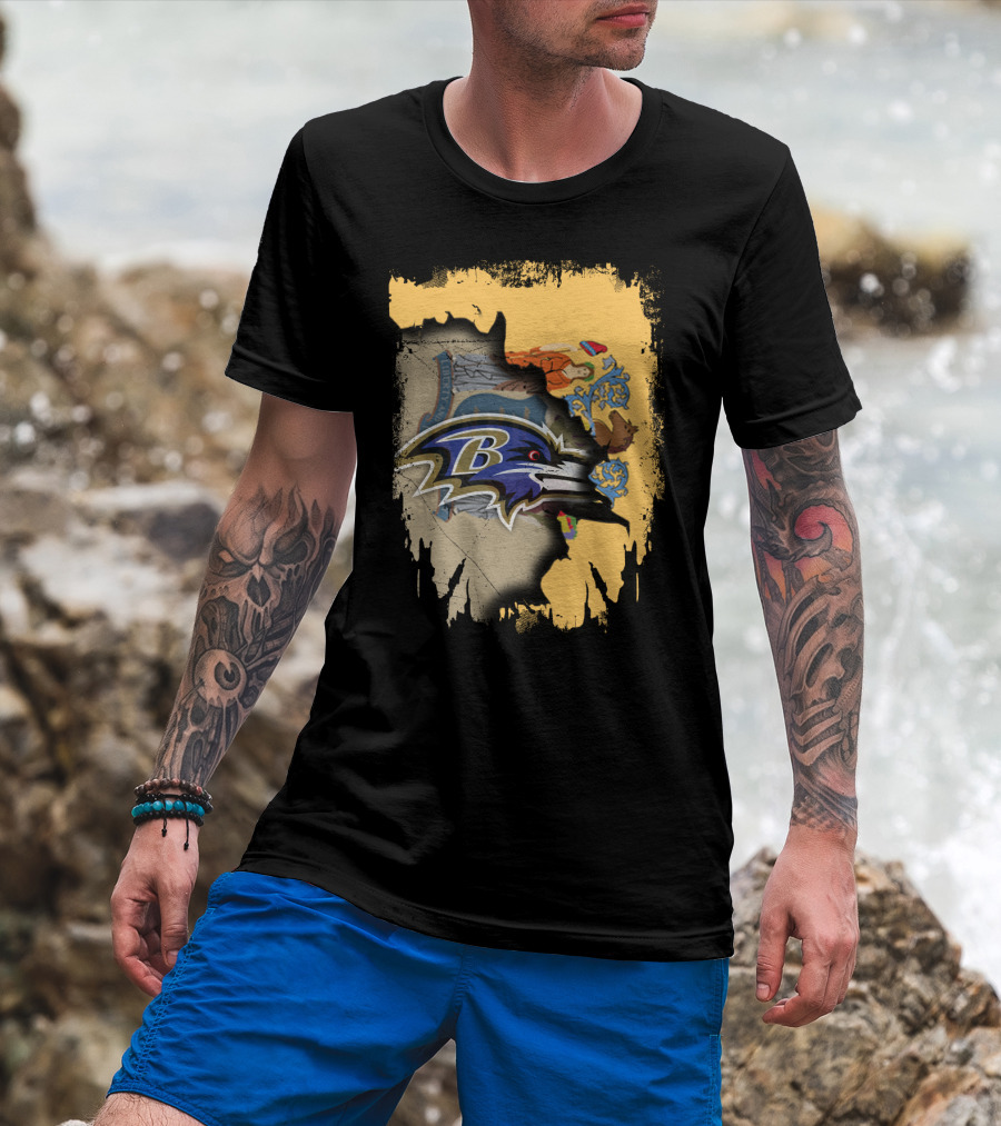 New Jersey State Emblem Combined With Ravens Team T-Shirt