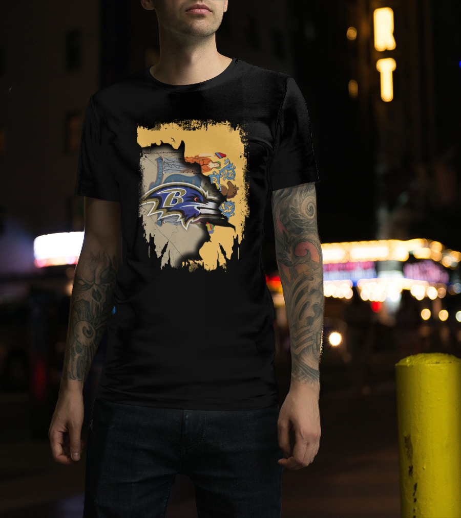 New Jersey State Emblem Combined With Ravens Team T-Shirt