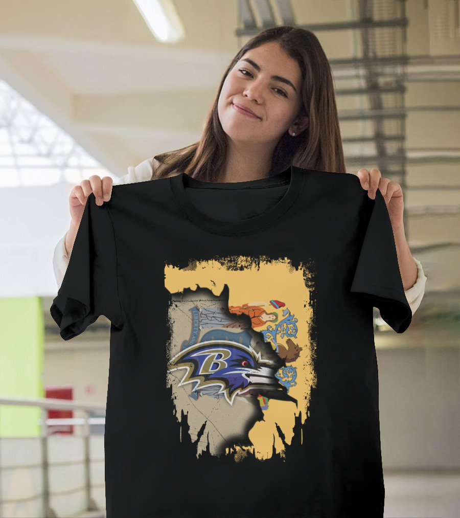New Jersey State Emblem Combined With Ravens Team T-Shirt