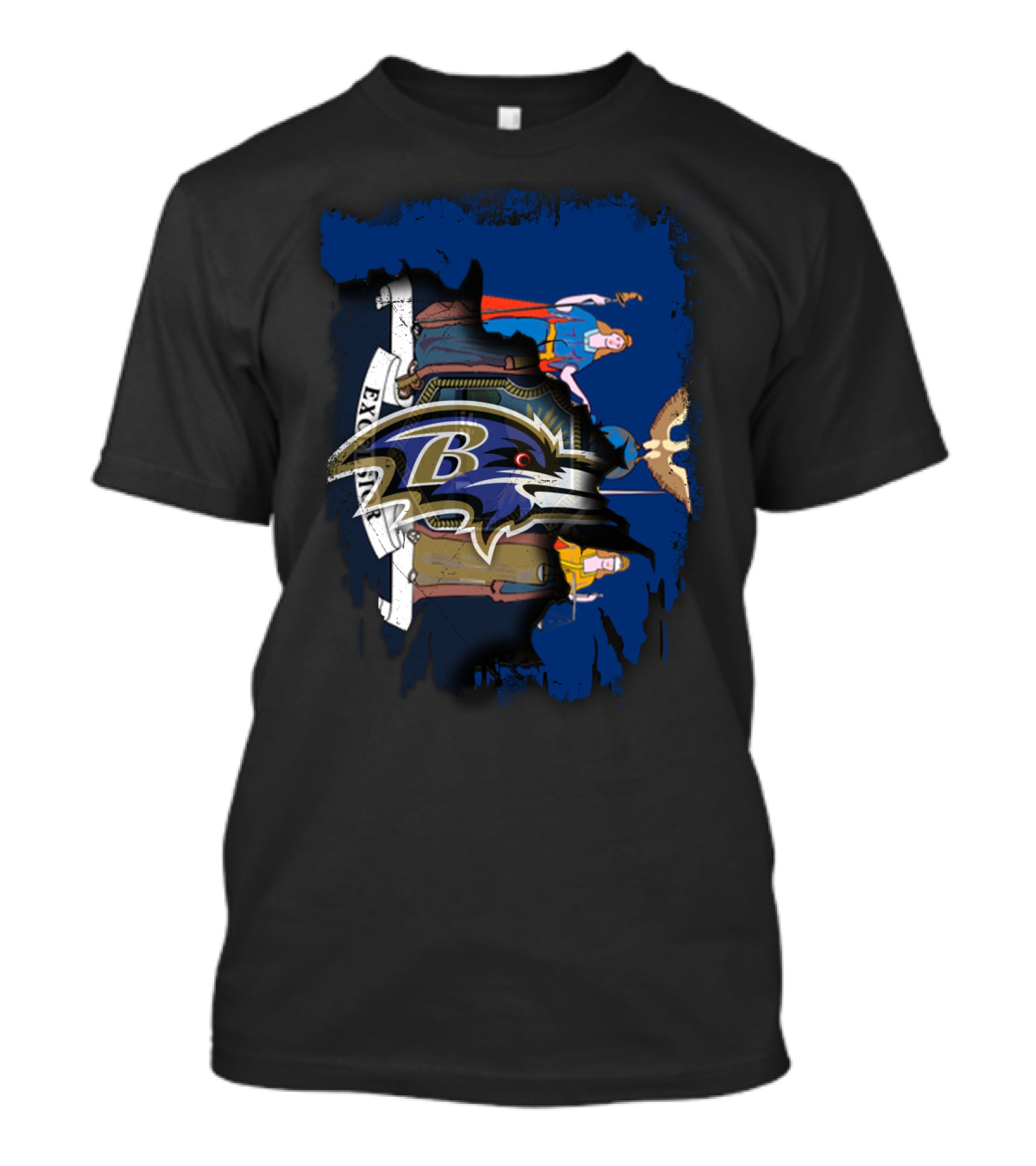 New York State Flag With Baltimore Ravens Logo Collaboration T-Shirt