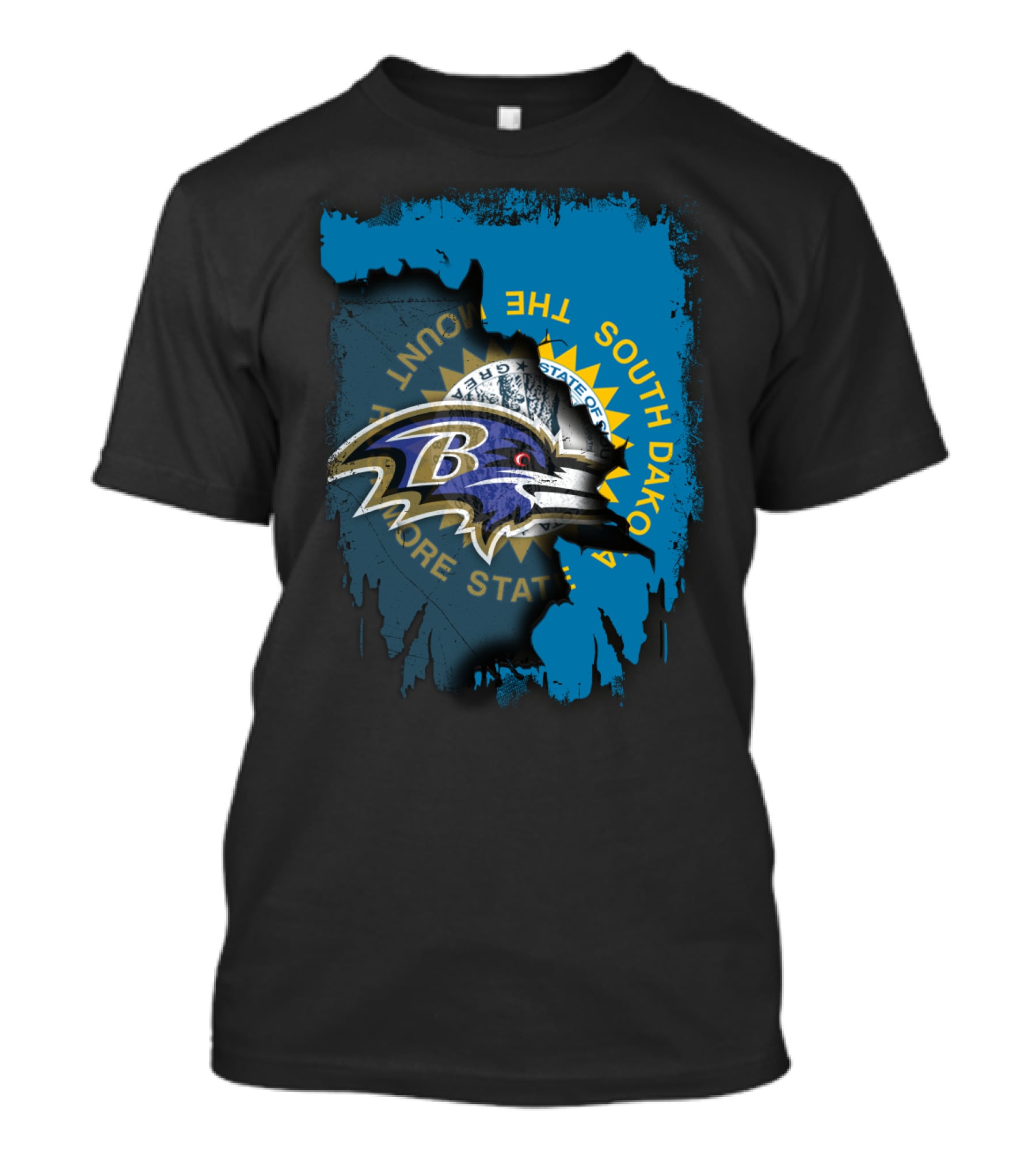 Baltimore Ravens And South Dakota State Flag Fusion T-Shirt