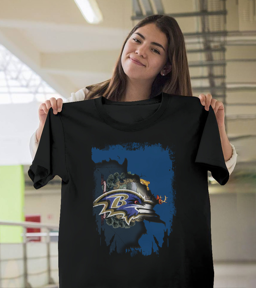 Baltimore Ravens Logo Integration with Vermont Outline T-Shirt