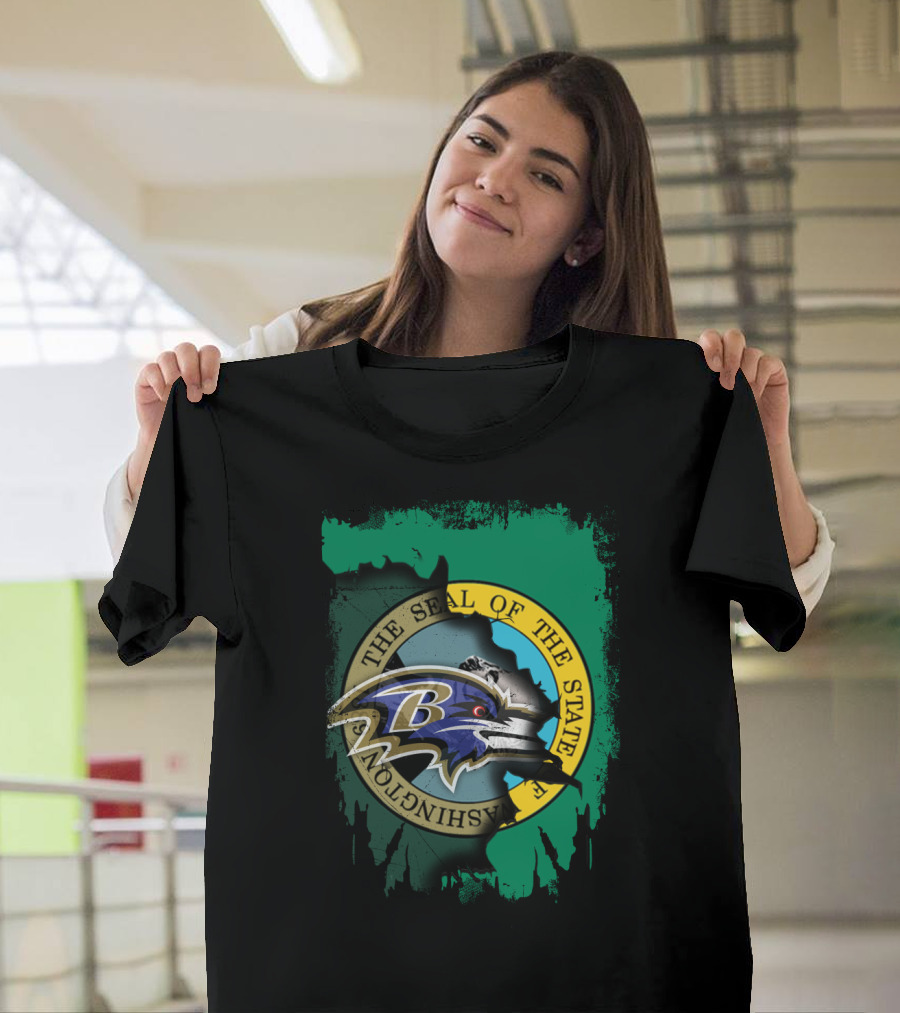 Washington State Seal With Baltimore Ravens Logo Overlap T-Shirt