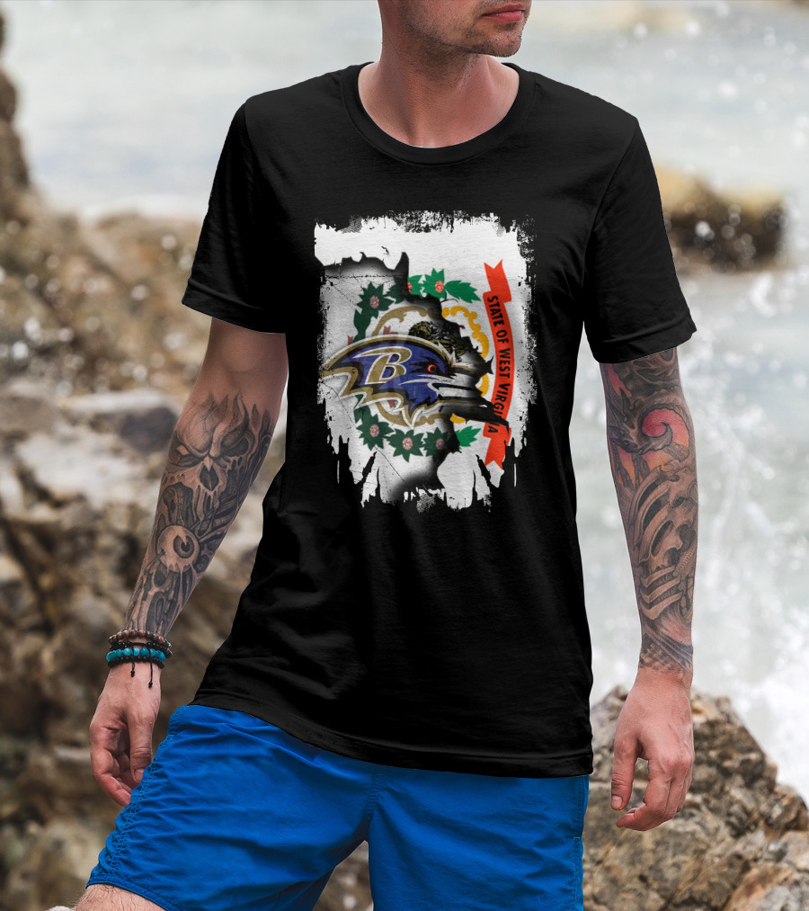 State Of West Virginia And Baltimore Ravens Logo Fusion T-Shirt