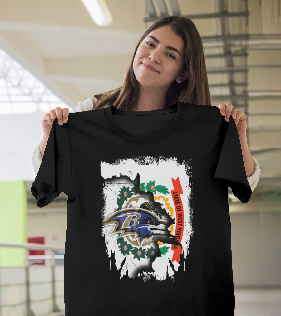 State of West Virginia and Baltimore Ravens Logo Fusion T-Shirt