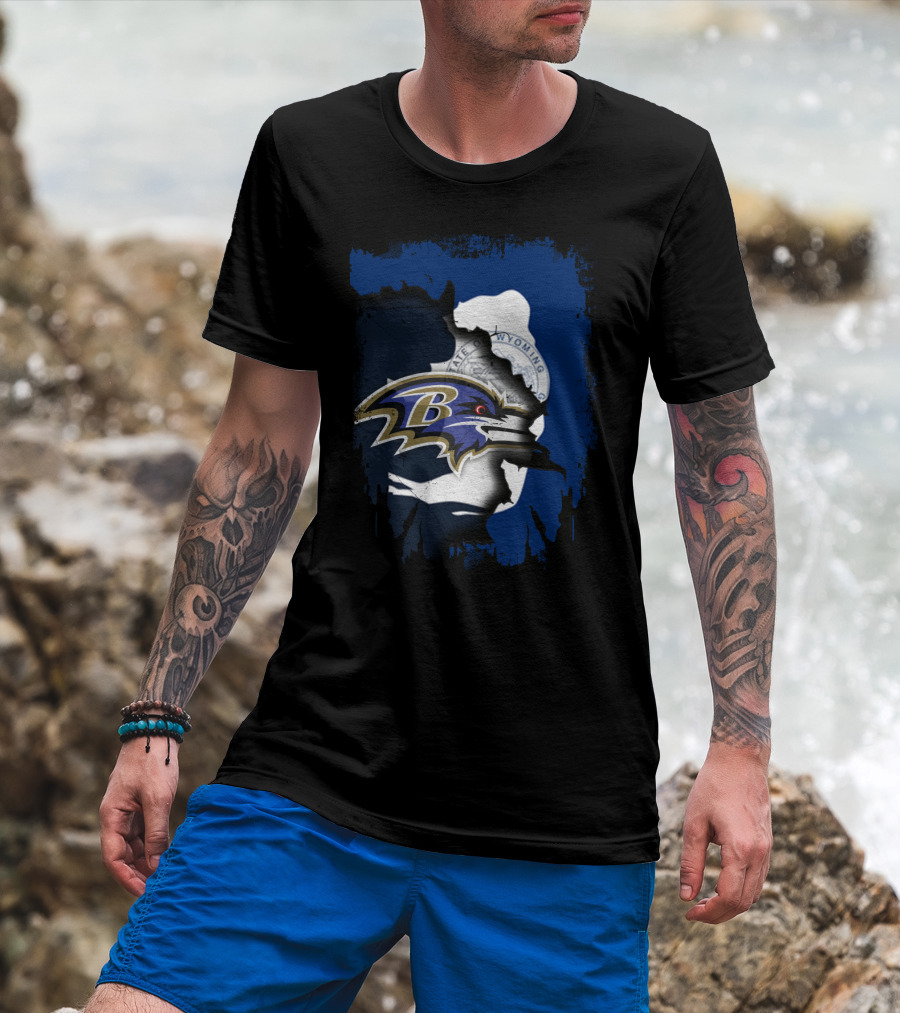 Wyoming State Seal With Baltimore Ravens Logo Integration T-Shirt