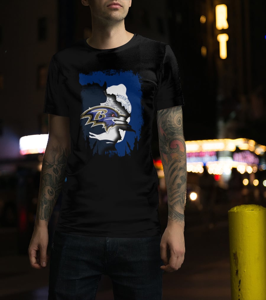 Wyoming State Seal With Baltimore Ravens Logo Integration T-Shirt