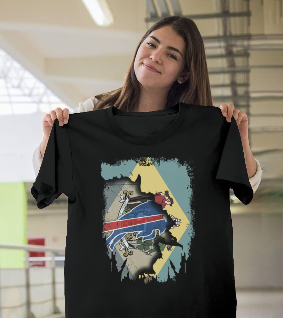 Together Delaware Flag Ripped To Reveal Bills Colors T-Shirt