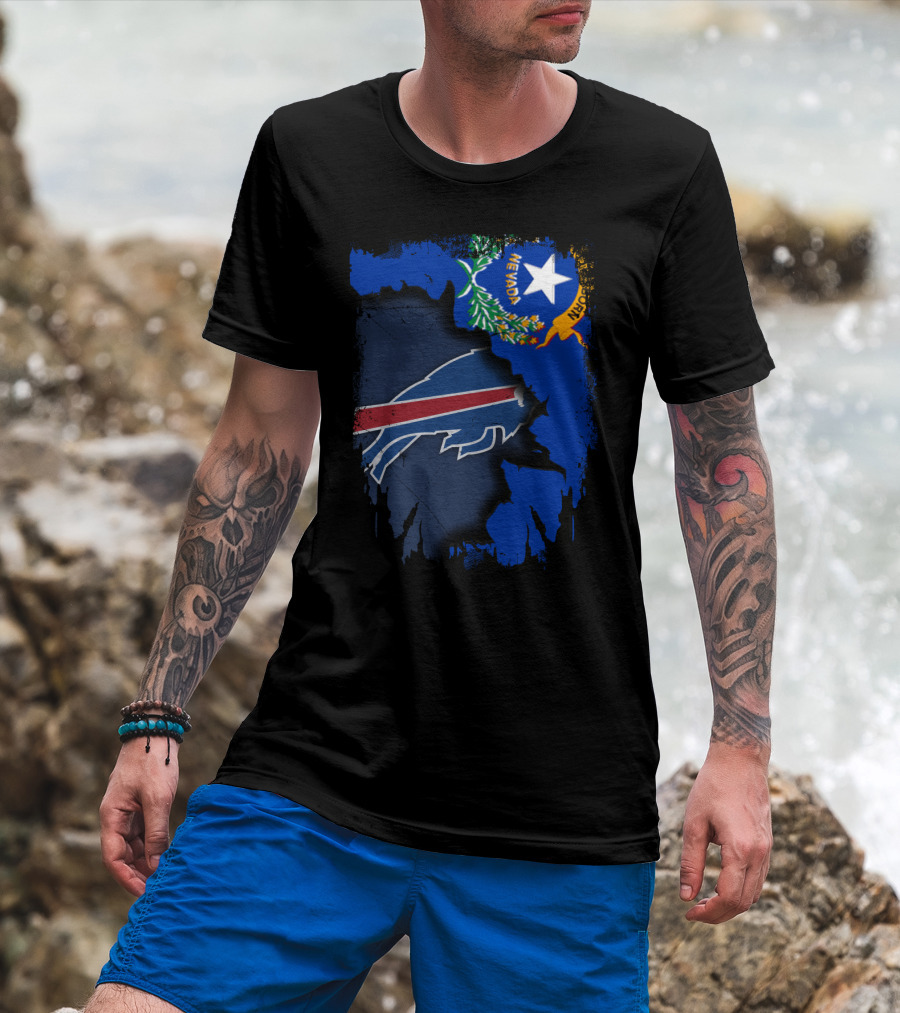 Nevada State Flag With Buffalo Bills Logo Integration T-Shirt