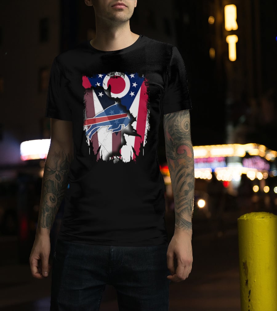 Ohio Flag And Buffalo Bills Logo Fusion T-Shirt