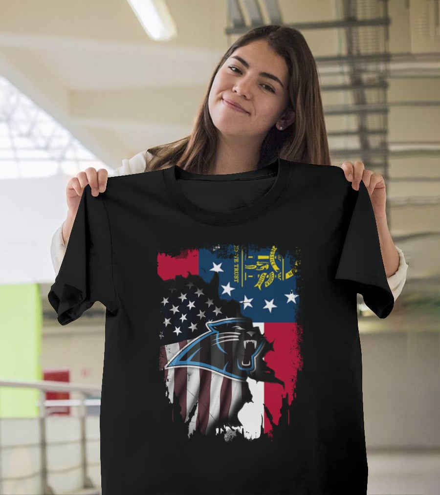 Georgia Flag And American Flag With Carolina Panthers T-Shirt