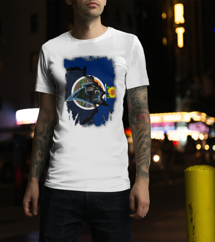 Kansas Sunflower With Carolina Panthers Logo Fusion T-Shirt