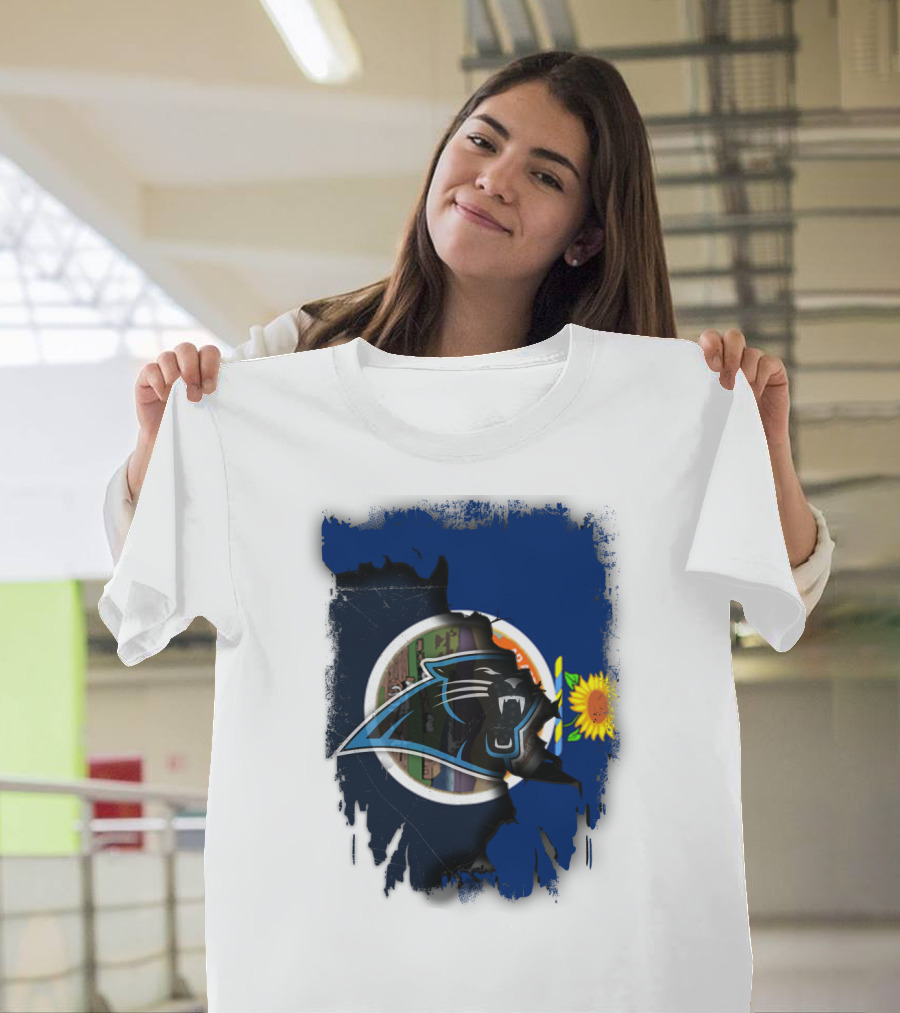 Kansas Sunflower with Carolina Panthers Logo Fusion T-Shirt