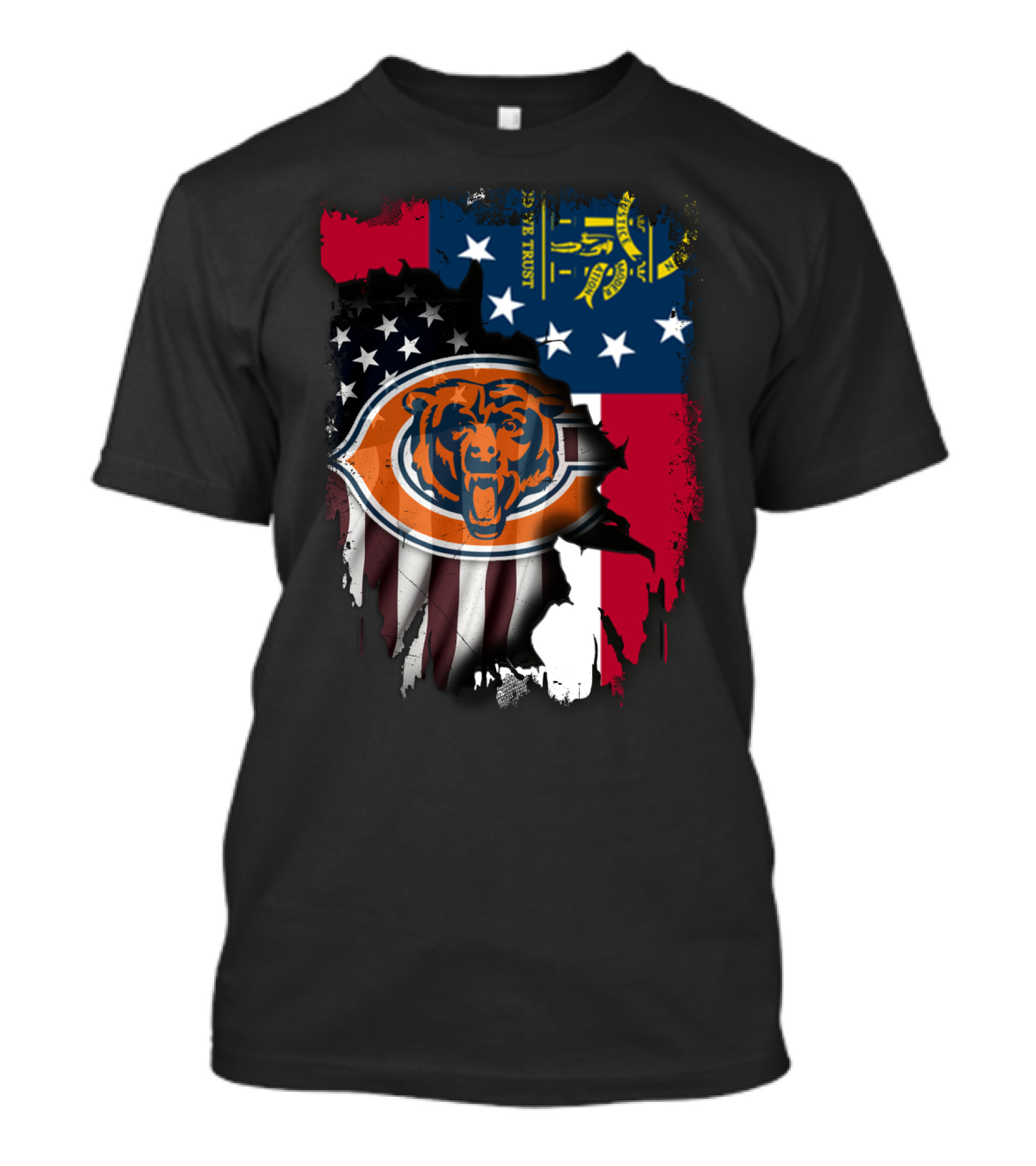 Bear Logo With Georgia And American Flags T-Shirt