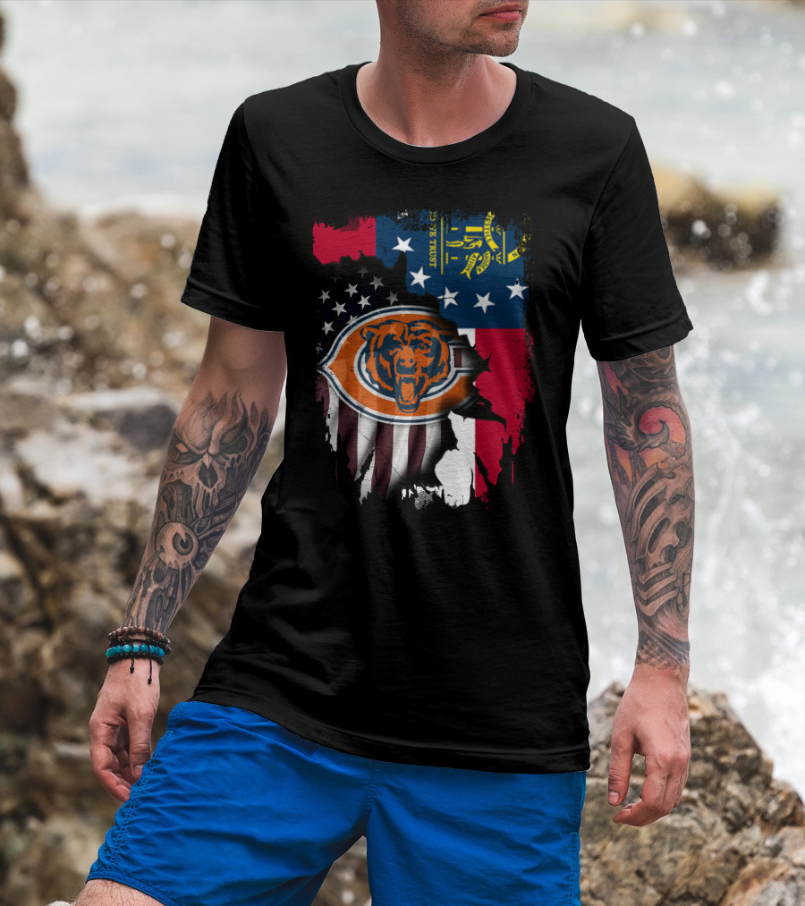 Bear Logo With Georgia And American Flags T-Shirt