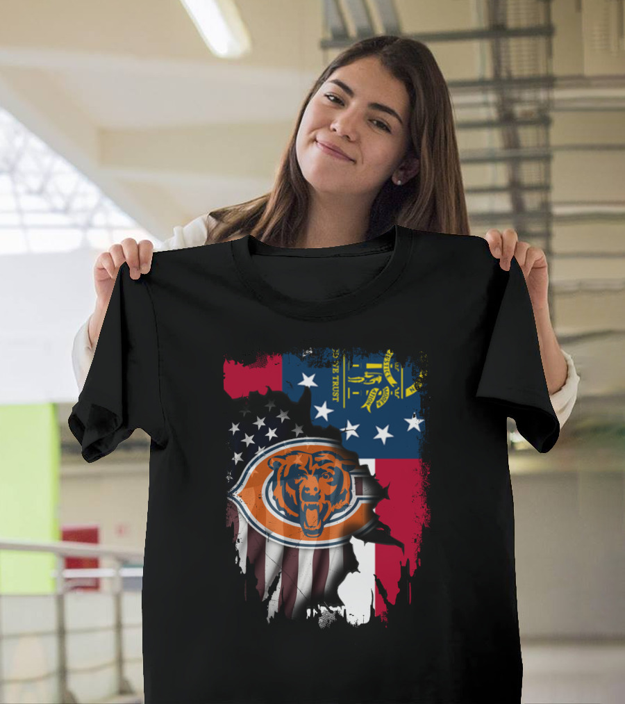 Bear Logo With Georgia And American Flags T-Shirt