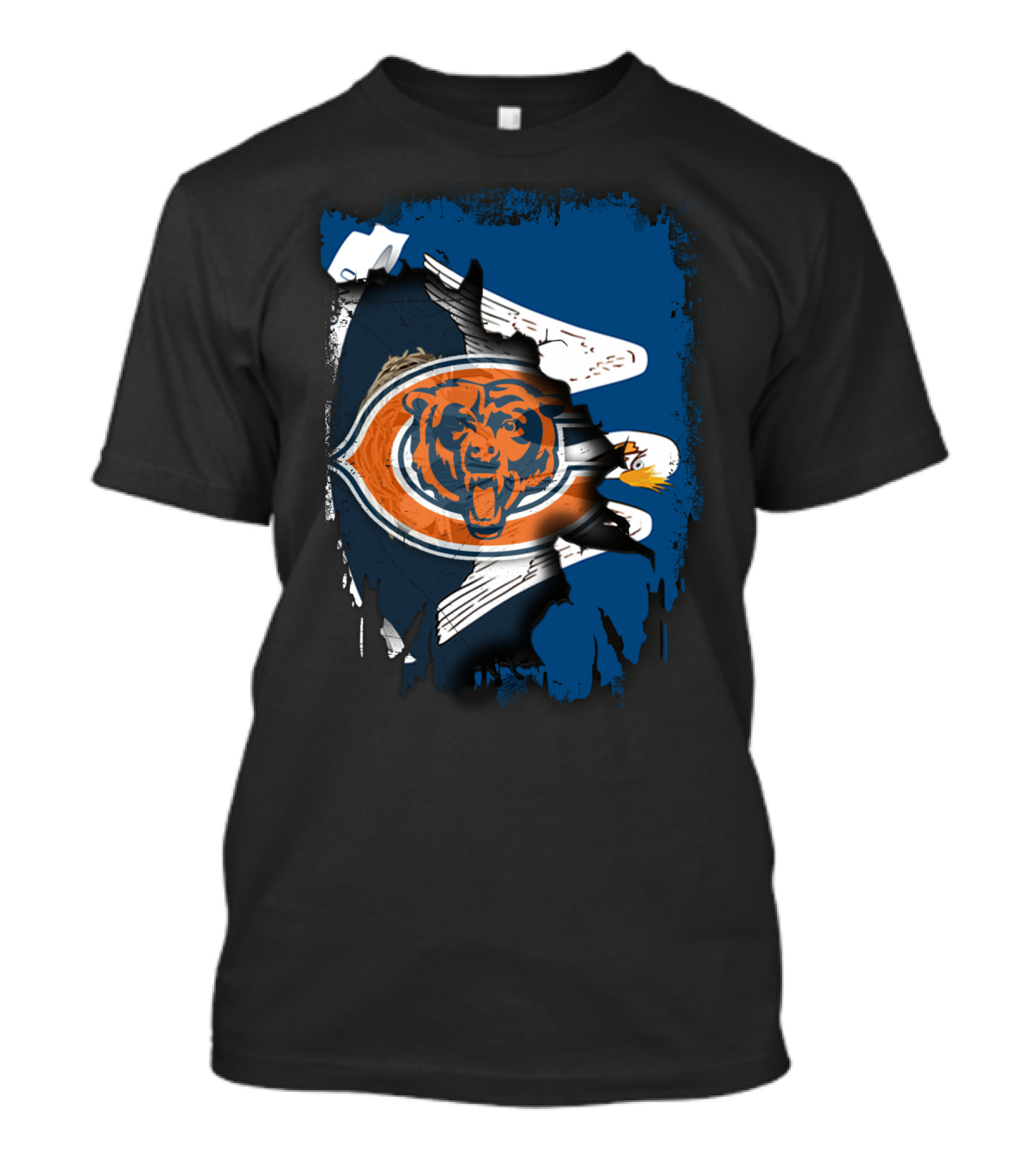 Bears Logo With Eagle Overlay On Torn Blue Background T-Shirt