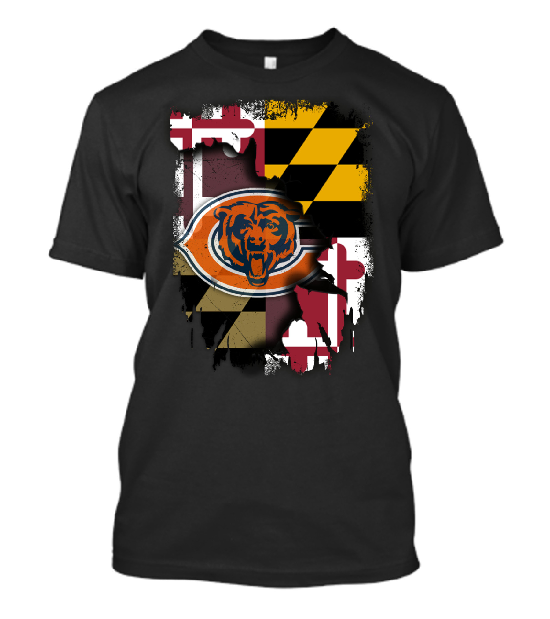 Maryland Flag With Chicago Bears Logo Integration T-Shirt