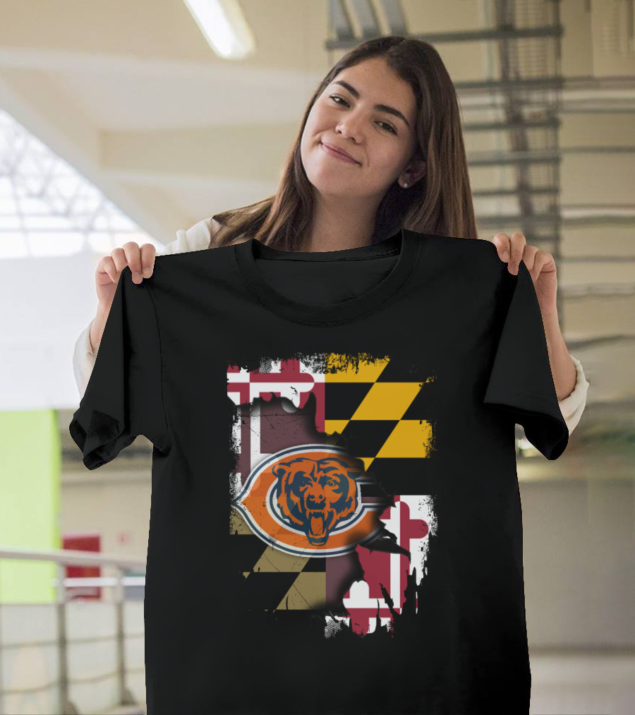 Maryland Flag with Chicago Bears Logo Integration T-Shirt