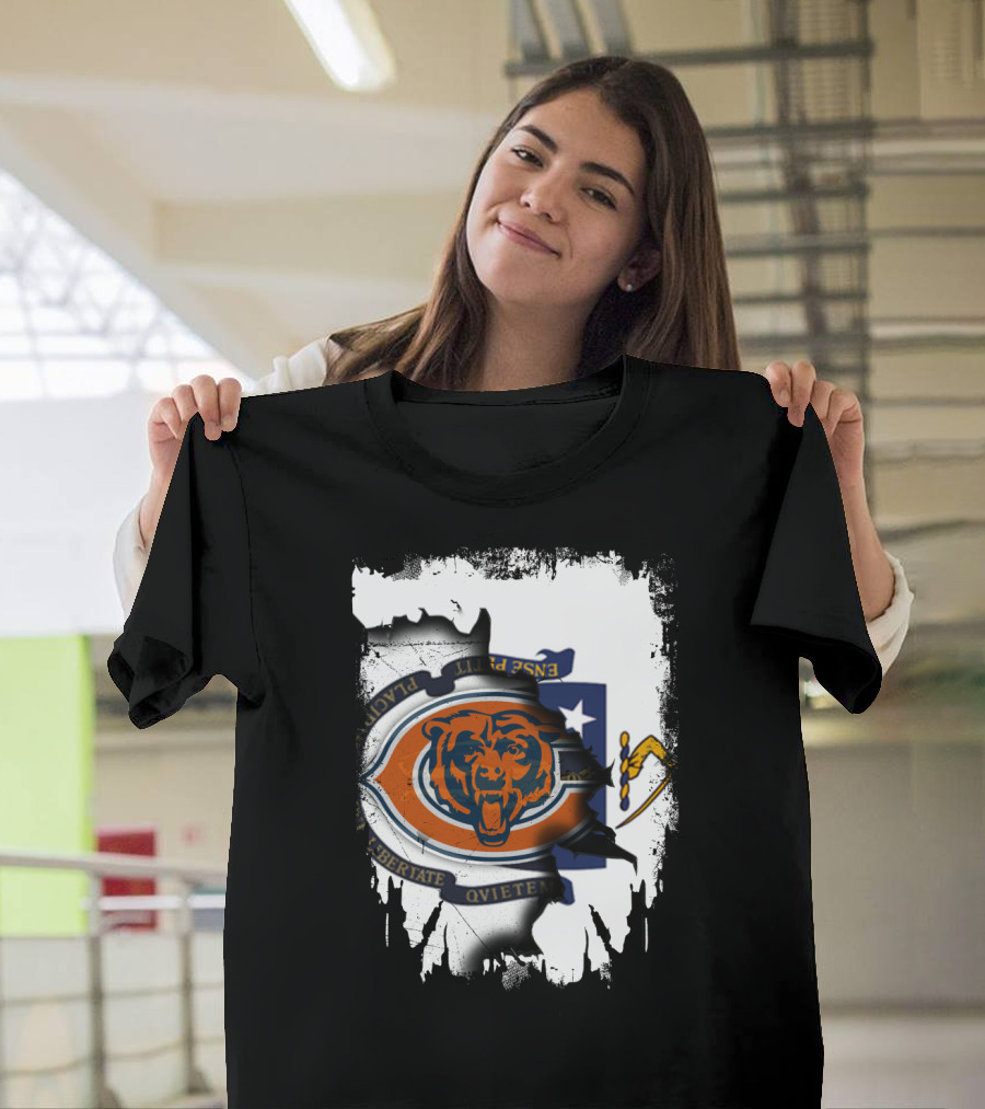 Massachusetts Flag with Chicago Bears Logo Fusion T-Shirt
