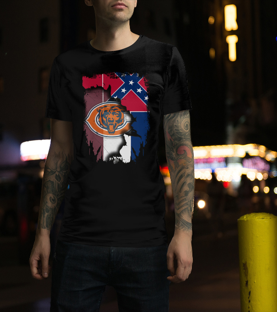 Chicago Bears Logo Over Mississippi Flag Tear T-Shirt