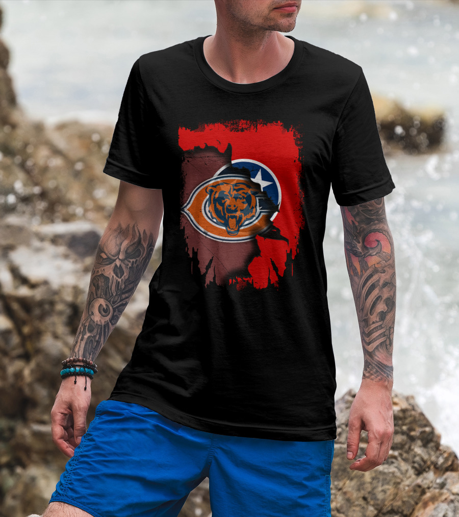 Tennessee State Flag Merged With Chicago Bears T-Shirt