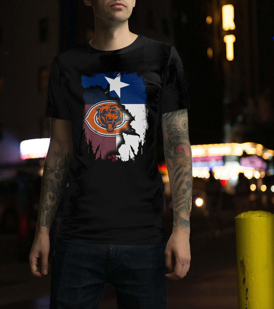 Texas Flag And Chicago Bears Logo Together T-Shirt
