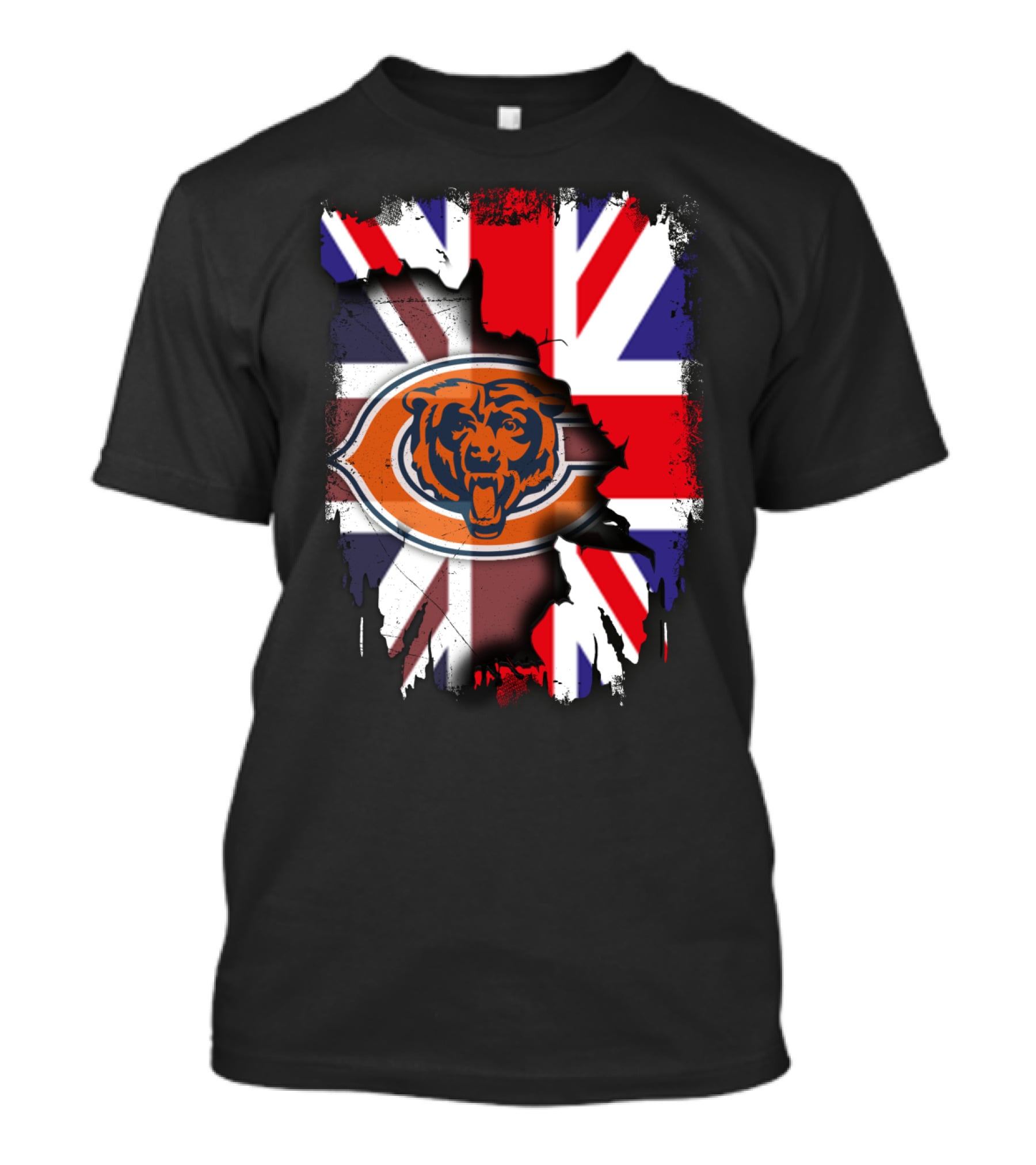 United Kingdom Flag With Chicago Bears Logo Overlap T-Shirt