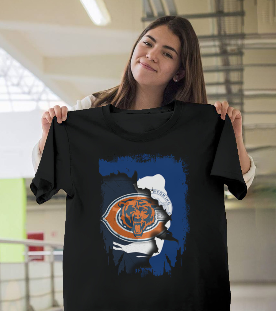 Wyoming Blue Overlay with Bears and Emblem T-Shirt