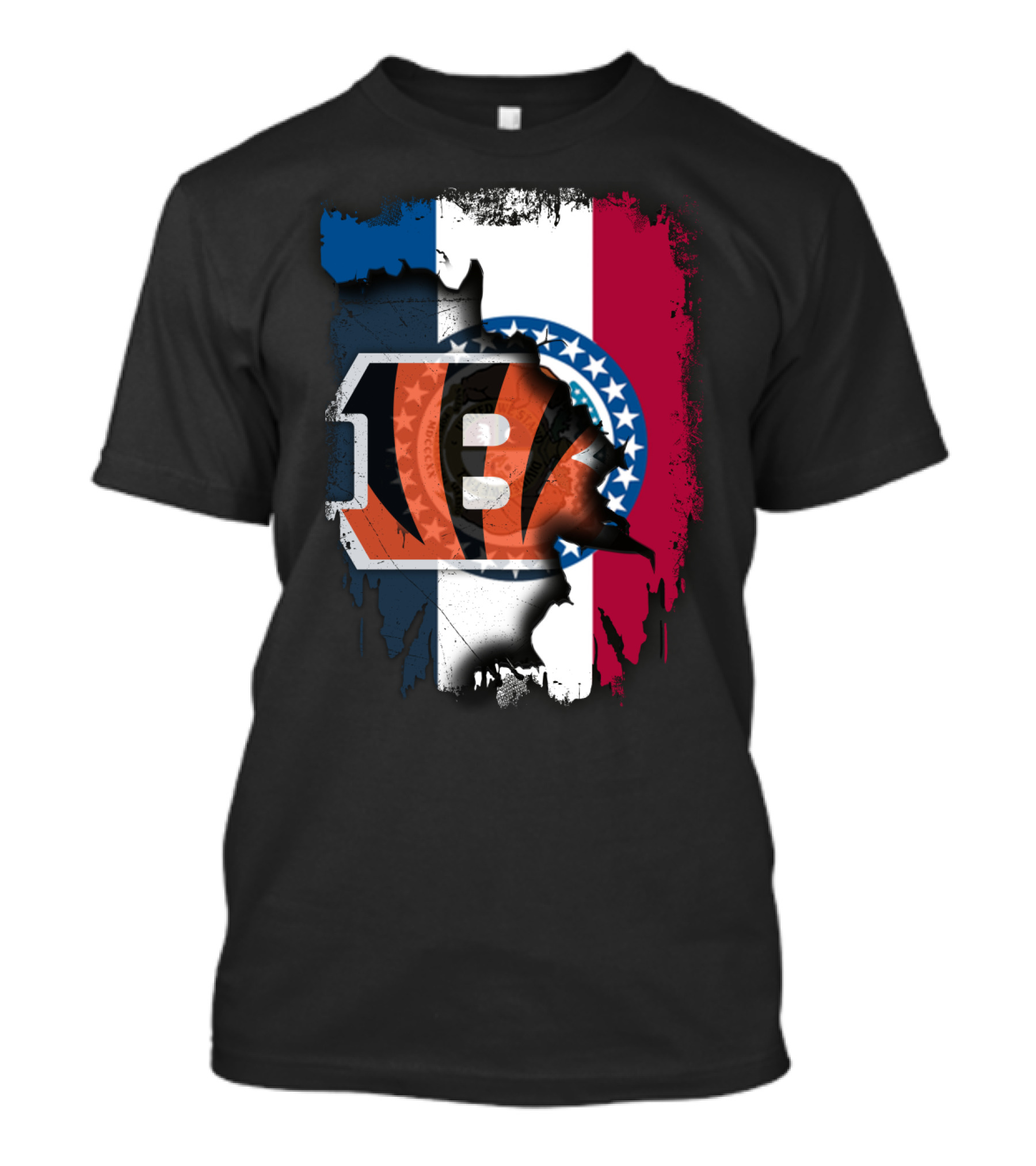 Missouri Flag With Cincinnati Bengals Logo Fusion T-Shirt