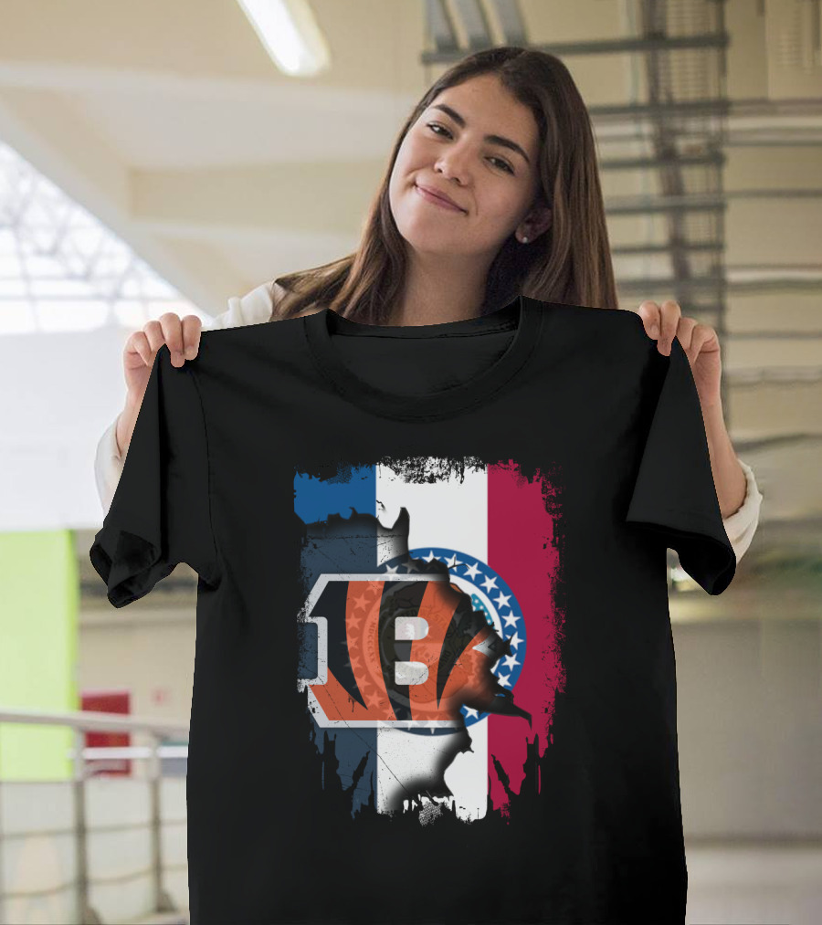 Missouri Flag With Cincinnati Bengals Logo Fusion T-Shirt