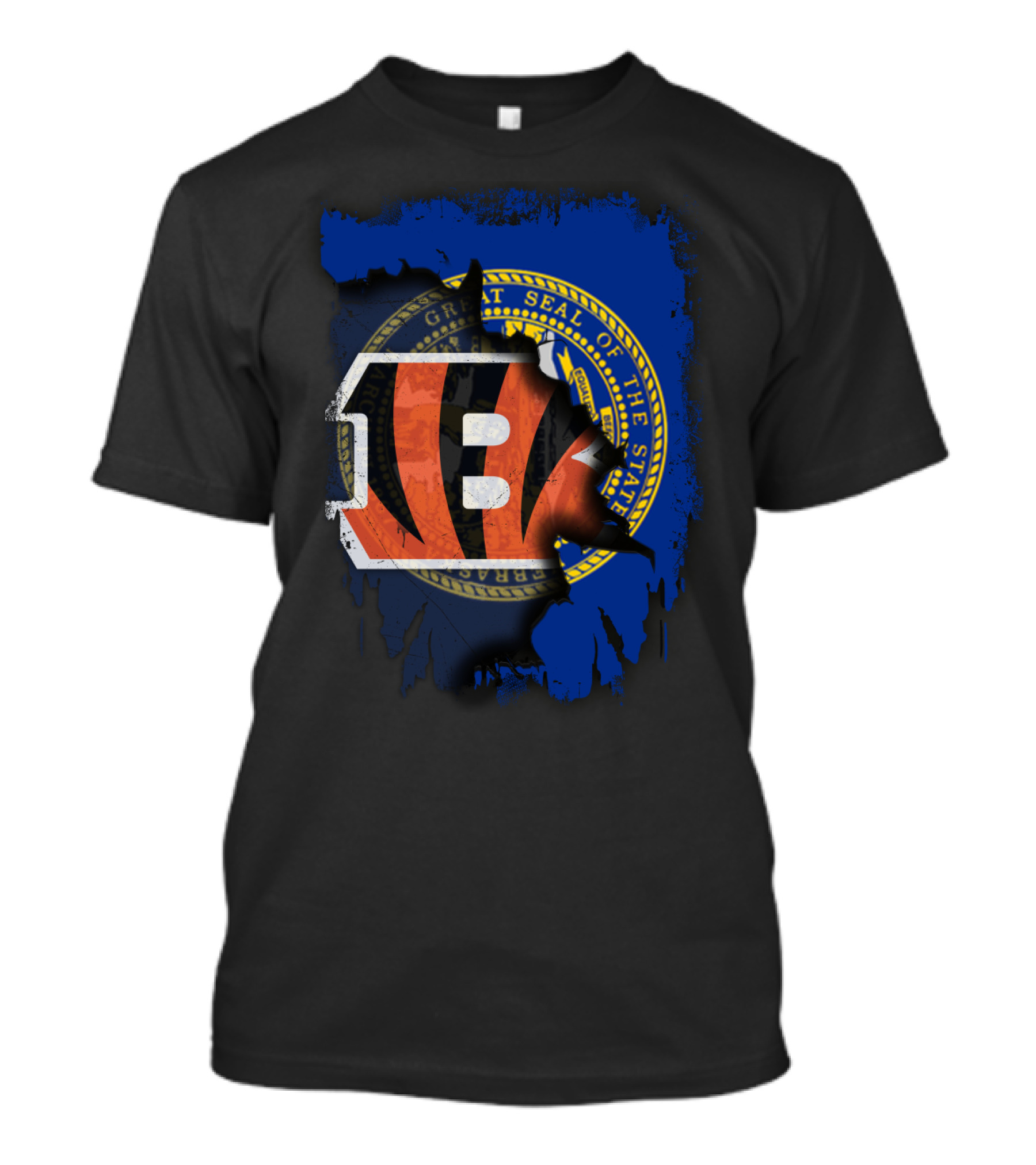 Nebraska State Seal With Cincinnati Bengals Logo Fusion T-Shirt
