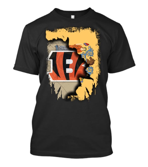 New Jersey State Map With Bengals Stripes And Emblem Overlay T-Shirt