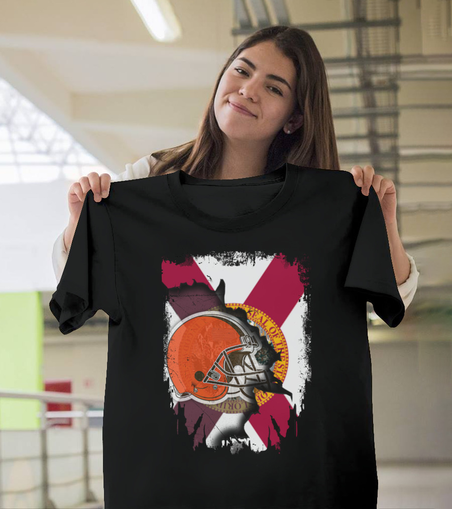 Florida State Flag and Cleveland Browns Helmet Together T-Shirt