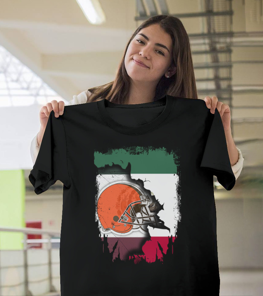 Mexico Flag Browns Helmet Fusion T-Shirt