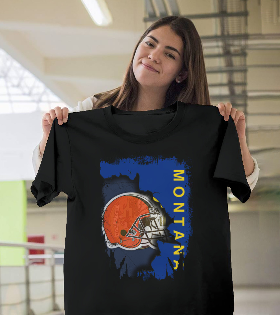 Montana Collaboration with Orange Football Helmet Browns Connection T-Shirt