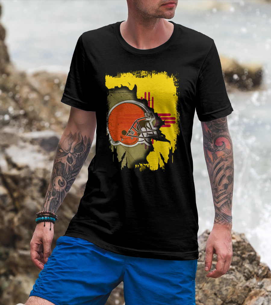 New Mexico Cleveland Browns Zia Helmet Connection T-Shirt