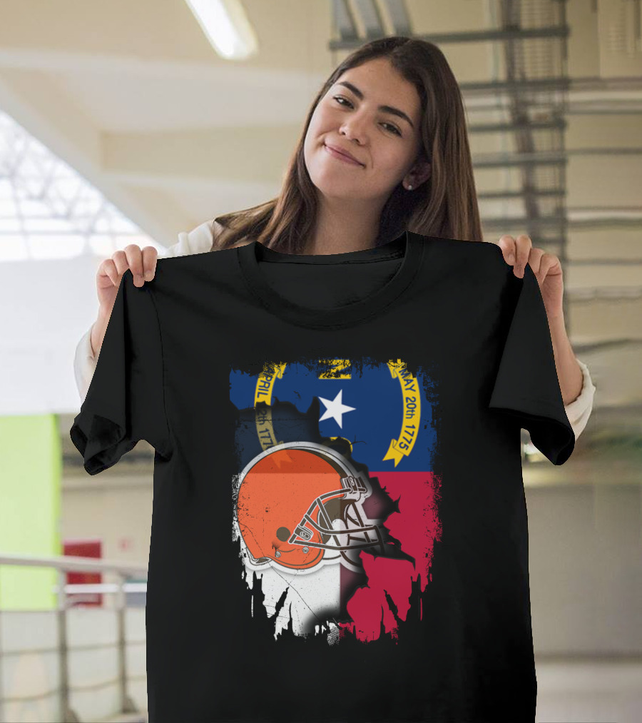 North Carolina State Flag Blended With Cleveland Browns Helmet T-Shirt