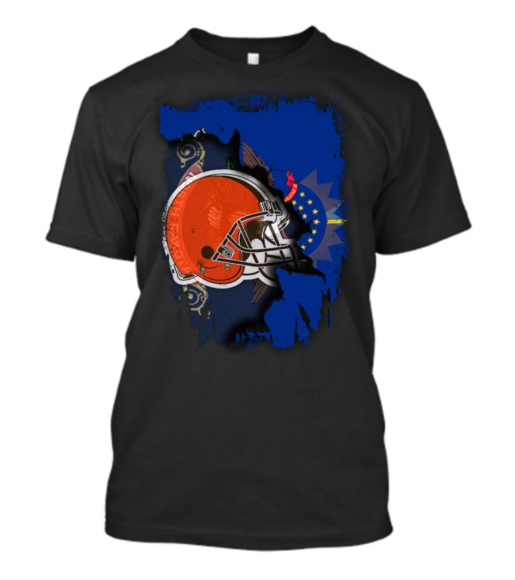 Together North Dakota With Cleveland Browns Helmet And State Flag Elements T-Shirt
