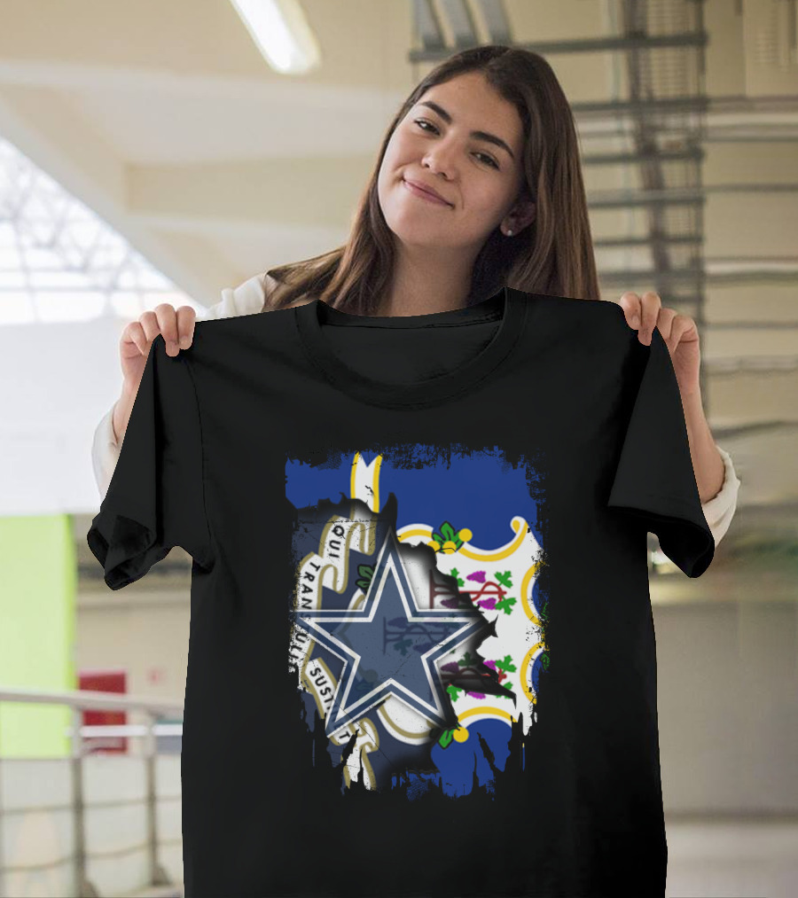 Connecticut Cowboys Logo Overlay with State Flag T-Shirt