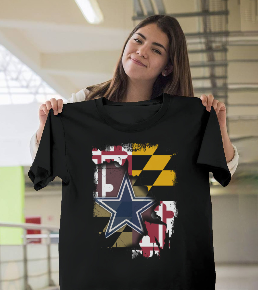 Maryland Flag and Dallas Cowboys Star Together T-Shirt