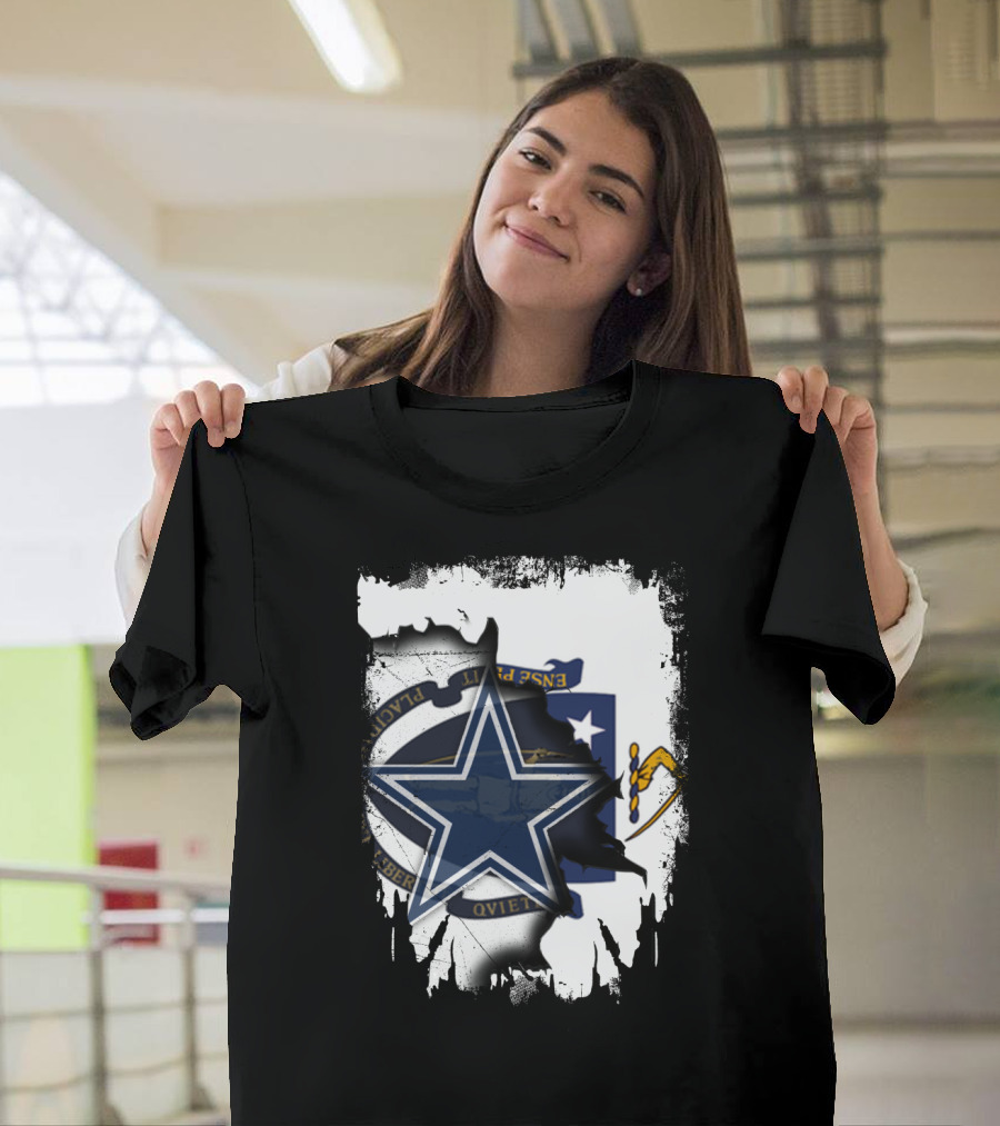 Massachusetts Meets Cowboys Star Symbol Fusion T-Shirt