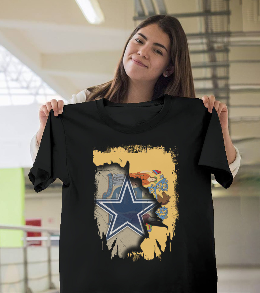 New Jersey Cowboys Star Emblem with State Flag Background T-Shirt