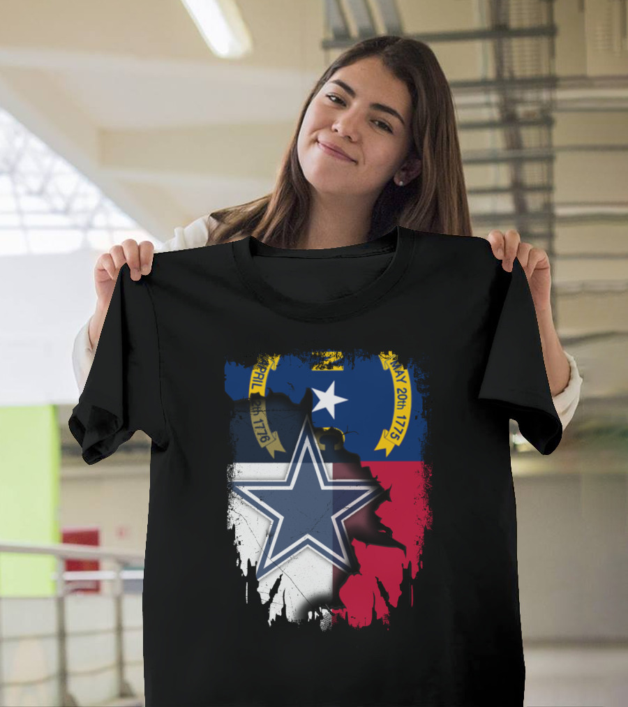 North Carolina Flag Overlay with Dallas Cowboys Star T-Shirt