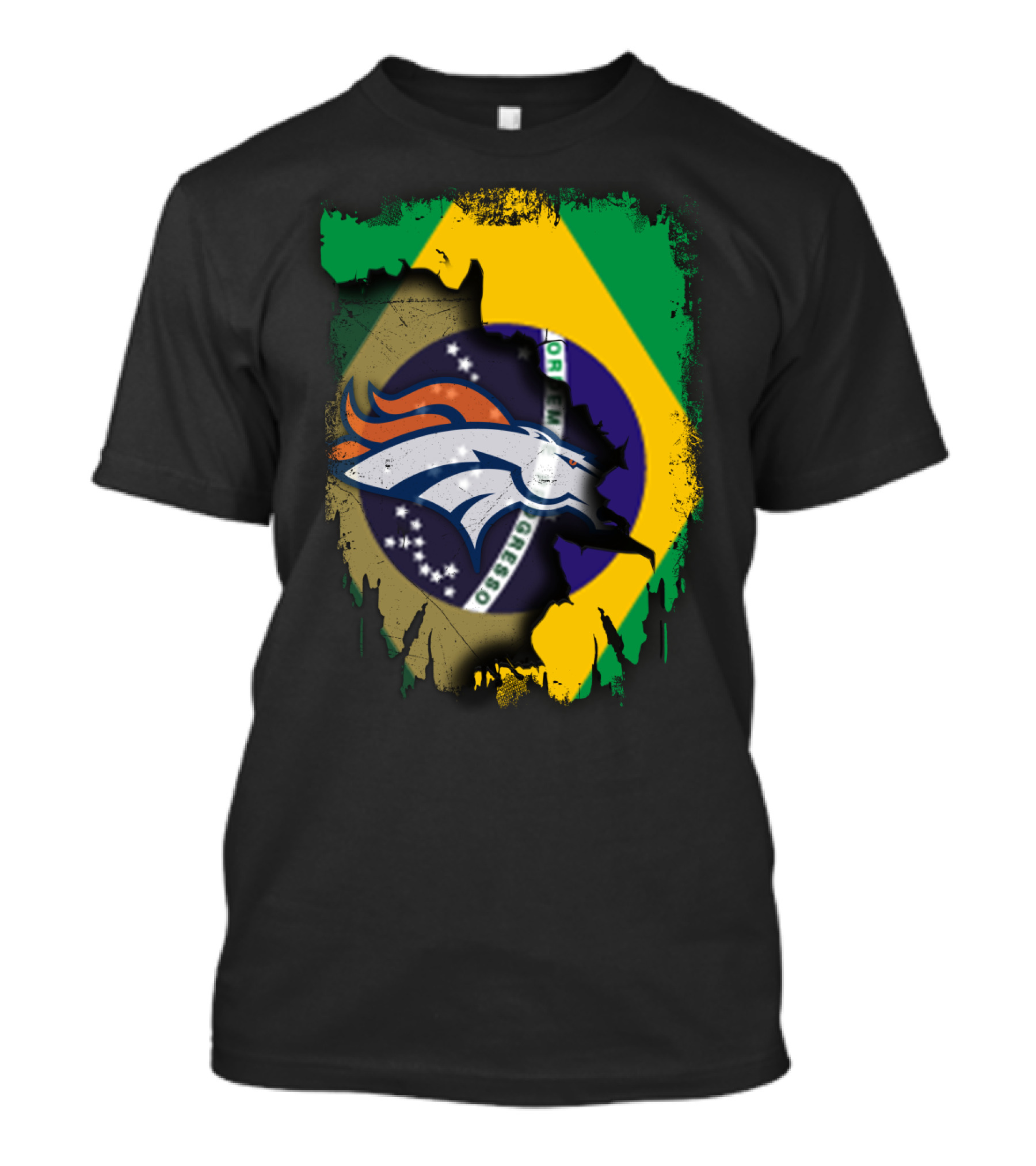 Brazilian Flag With Denver Broncos Logo Integration T-Shirt