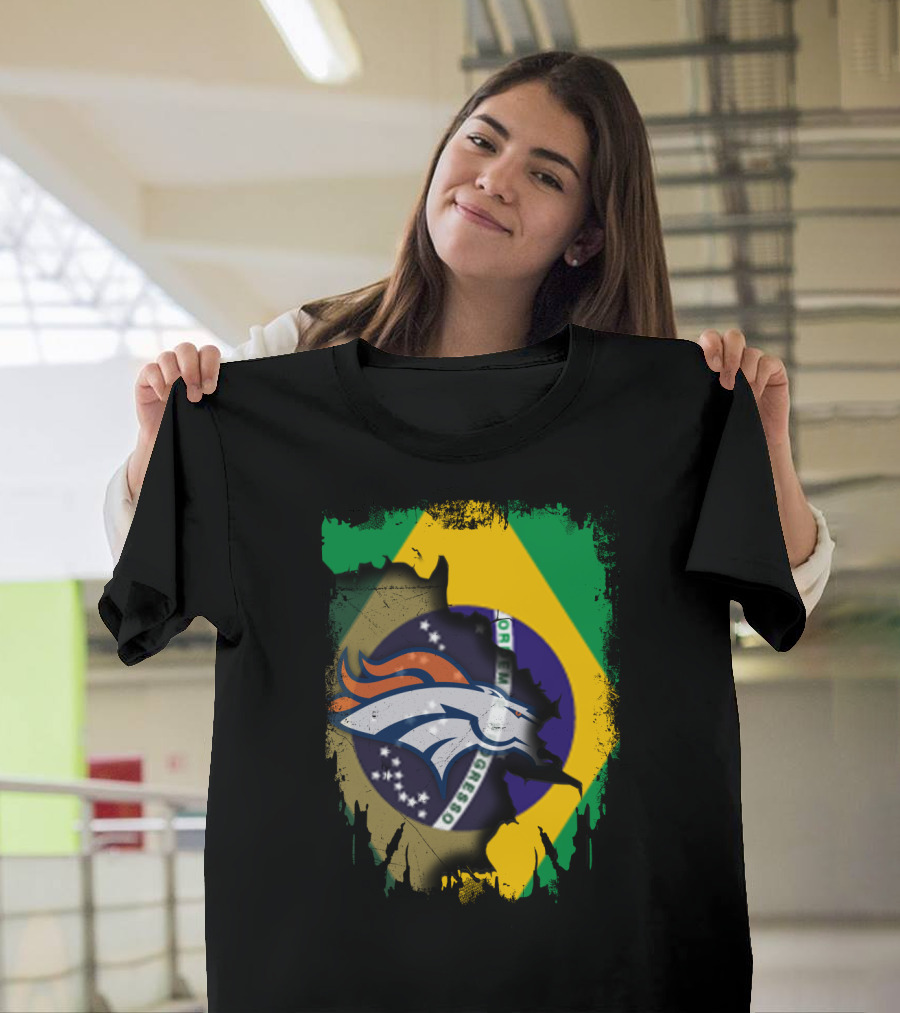 Brazilian Flag with Denver Broncos Logo Integration T-Shirt