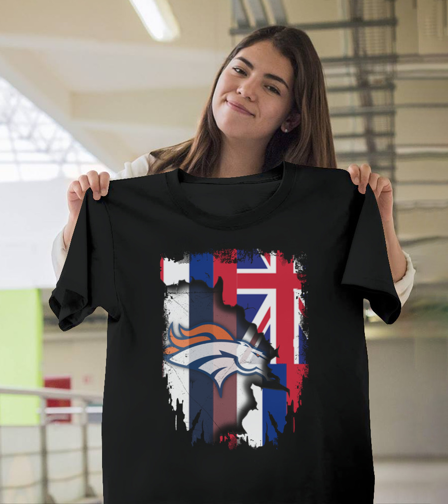 Together Hawaii Flag with Broncos Logo Fusion T-Shirt
