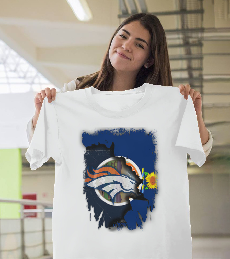 Kansas Sunflower with Broncos Logo Together T-Shirt