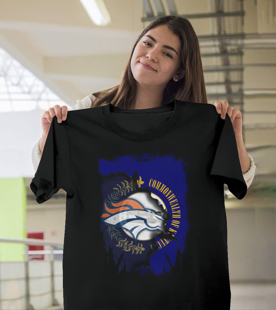 Commonwealth Of Kentucky With Broncos Logo Fusion T-Shirt